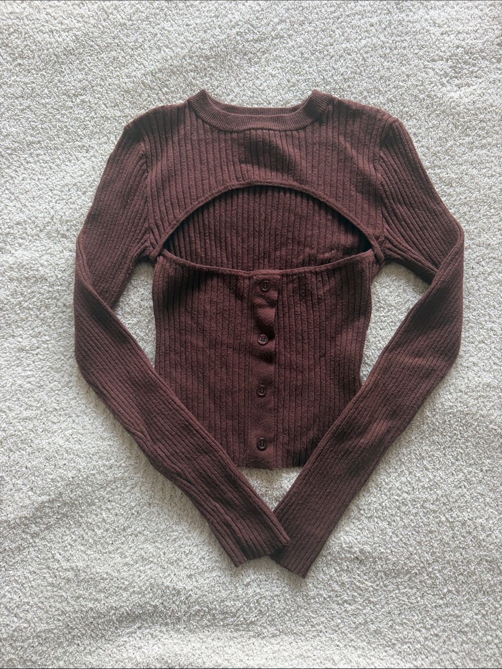 Forever 21 Ribbed Cutout Button-Front Top - Brown